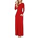 YS.DAMAI Women Long Sleeve Loose Plain Maxi Dresses Casual Pleated Long Dresses with Pockets(Red,XL)