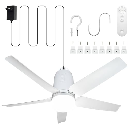 Outdoor Ceiling Fan, Gazebo Fan with Light 3000-6500K | Portable Ceiling Fan with Plug and Remote Control, Hook, Ideal for Gazebos, Pop Up Curtains, Patio