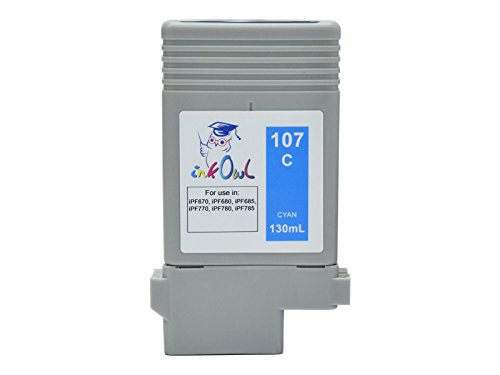 InkOwl - Compatible Ink Cartridge Replacement for CANON PFI-107C (130ml, cyan) - iPF670, iPF680, iPF685, iPF770, iPF780, iPF785 printers