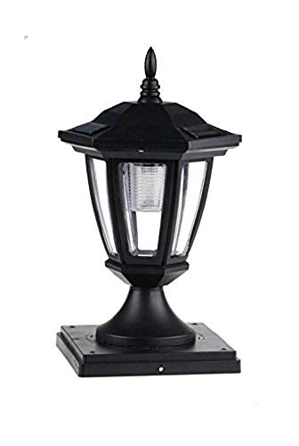 2-Pk Black Solar Hexagon Light with 6 Ultra Bright SMD LEDs for Fence Post Cap with 6inch x 6inch Base Adapter for 6x6 Posts