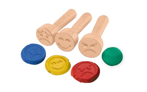 Jovi My First Plasticine - 4 bars of 38 g and 3 wooden stamps Emotions | Super Soft Formula - NO DRYING - For Children Ages 12 Months + - Gluten Free - Encourages Fine Motor Skills