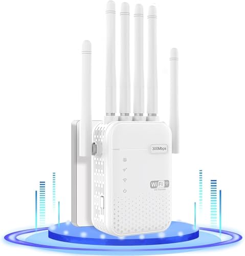 Professional WiFi Repeater, Amplifier with 6 Antennas, 2 LAN Ports, 3 Modes (Repeater/Router/Ap), 360° Coverage up to 9800 m², Easy to Install, Suitable for Home and Office Use