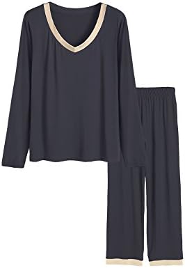 XINGONGCHENG Women¡¯s V-neck Sleepwear Short Sleeves Pajama Set with Pants (Gray, XXL)