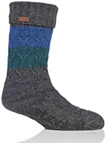 Mens 1 Pair Urban Knit ZigZag Cable Chunky Slipper Socks Graphite 7-11 Mens