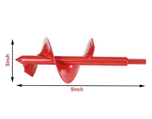 STEAD & FAST Bulb Auger 3.0" x 9" with 1/3" Hex Drive, Garden Auger for Planting Bulbs and Grass, Bedding, Hole Digging, Solid Carbon Steel, Red