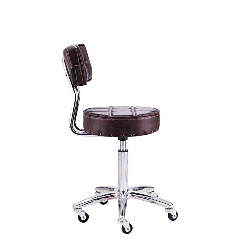 Rfiver 13.2inch Seat Cushion Ergonomic PU Leather Adjustable Rolling Office Work Stool Chair Swivel Home Desk Chairs with Backrest and Chrome Metal Base in Brown SC1003-2 - Thumbnail 5