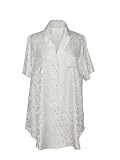 CELAIST - Cotton and Silk Short Sleeve Sleepshirt w/ Matte-Shine Scroll Jacquard, Porcelain, X Large
