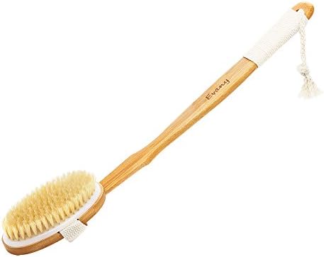 Best Exfoliating Body Brush – 17.99 inch Long Handled Bath Brush – Luxurious Curved Wooden Shower Brush by Evany. Excellent for Exfoliating Dry Skin, Dry Brushing & Full Body Skin Cleansing
