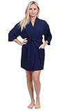 Turkuoise Women's Turkish Cotton Knee Length Lightweight Bridesmaids Waffle Kimono Robe Navy OS