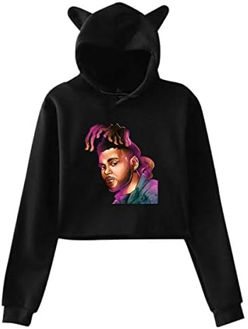The Weeknd Sweatshirts Womans Cat Ear Hoodies Crop Top