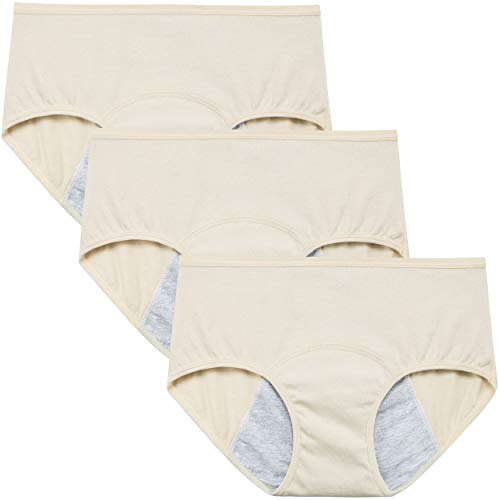 Innersy Women's Period Underwear Postpartum Leakproof Protective Cotton Hipster Panties(XXX-Large, 3 Nude)
