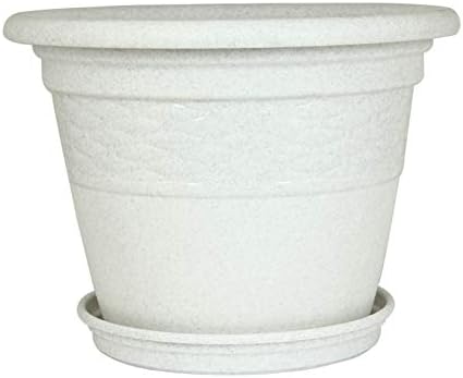 Divine Tree Round Plastic Flower Pots Planters with Tray for Outdoor & Indoor Gardening Pack of 1(16 x 16 x 12 Inch,White)