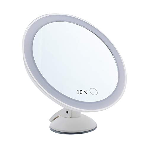 Vech 10X Magnifying Makeup Mirror with Lights, Hand Cosmetic Light up Mirrors, Intelligent Switch, 360 Degree Rotation, Powerful Suction Cup, Portable, Good for Tabletop, Bathroom, Traveling