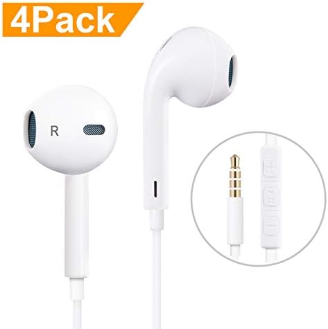 Headphones,4Pack in Ear Earphones Microphone and Remote Control Earbuds Compatible Phone Galaxy and More Android Smartphones 3.5 mm Headphone(White)