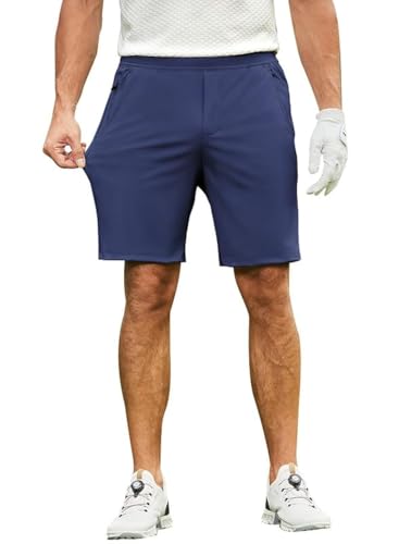 JMIERR GOLF SHORTS FOR MEN CASUAL CHINO STRETCH ELASTIC WAIST DRAWSTRING  SHORTS FLAT FRONT HYBRID 7" INSEAM WORK DRESS SHORT WITH POCKETS,US  36(L),BLUE - Korting Discount Outlet