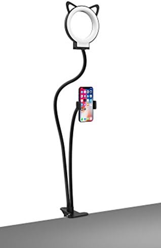 Cell Phone Holder with Selfie Ring Light for Live Stream,OWIKAR Flexible Mobile Phone Clip Holder Lazy Bracket Desk Lamp LED Light for Bedroom, Office, Kitchen (Clamp Base 5 watts)
