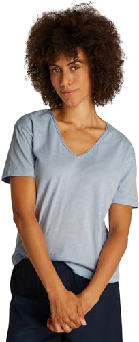 Camiseta Manga Corta Mujer con Cuello de Pico, Azul (Breezy Blue), M
