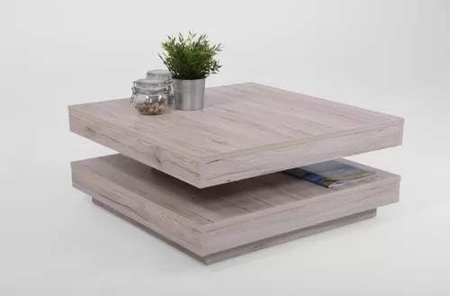 MediterraneoImport Elegant Coffee Tables Living room Square Solid wood Sand Oak White Concrete Effect, Resistant Modern Classic Contemporary Style 360 ° Swivel Rotating Top Magazine (Oak)