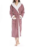 Genuwin Fleece Robes for Women, Plush Fluffy Robe with Hood Womens Bathrobe Lounge Robe House Coat S~XL (Lilac, Medium)