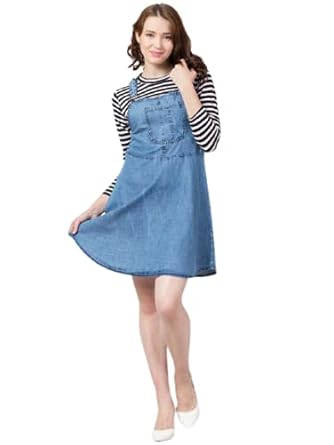 Buy AKAR Women's Fit-&-Flare Denim Dungaree Skirt at Amazon.in
