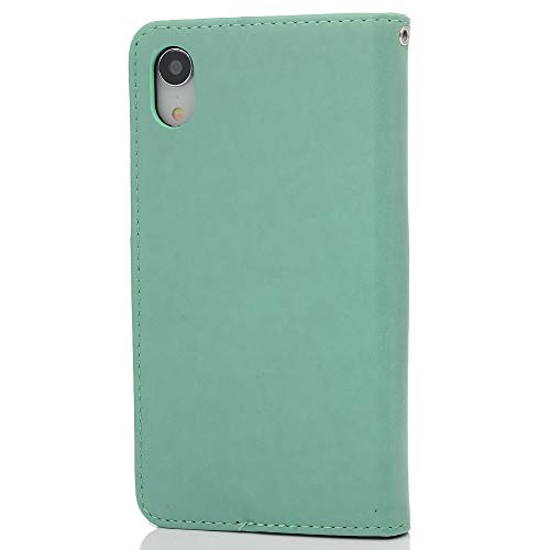 ZSTVIVA iPhone Xr 6.1 inch Case, Wallet Case Cover PU Leather 3D Sparkle Diamond Magnetic Folio Bumper Embossed Plum Blossom Waterproof Card Holders Protective Skin Shell - Green - Thumbnail 7