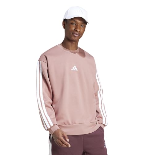 adidas Men's Essentials 3-Stripes Fleece Sportswear Sweatshirt, Warm Clay/White…