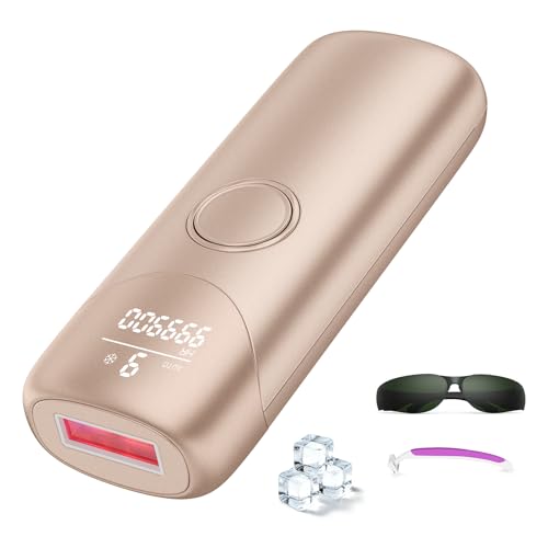 IPL Devices Hair Removal with Cooling Function, Laser Hair Removal with 9 Adjustable Energy Levels, 999900 Flashes & 600 NM Red Light, Painless IPL Hair Removal Device for Women & Men, Gold