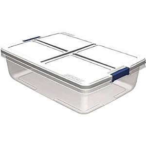 Image of Hefty 34-Quart Latch Box, Clear Base, White Lid and Blue Handle (1)