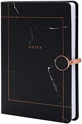 Karamel77 - Marble Lined Notebook – A5 Memo Journal Agenda Note with Magnetic Metal Buckle and Bookmark Ribbon (Black)