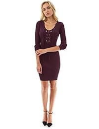 PattyBoutik de la mujer Lace Up acanalado suéter vestido