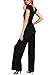 HOTAPEI Women High Waist Jumpsuits Short Sleeve V Neck Wide Leg Long Romper Pants Black M
