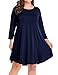 BELAROI Women's Plus Size Dress Fall Casual Swing 3/4 Sleeve T Shirt Loose Tunic Dress (1X, Navy Blue)