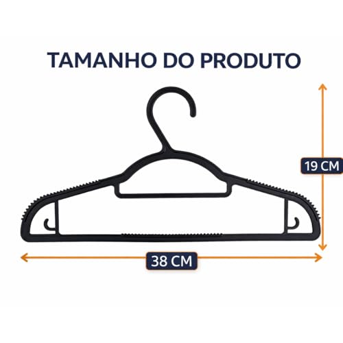 Kit 20 Cabides Adulto Preto Antideslizante Reforçado Cabide Resistente Para Roupas Calças Camisetas Contém Porta Gravata Cinto Lenço Camisas Ternos Gancho para Vestido