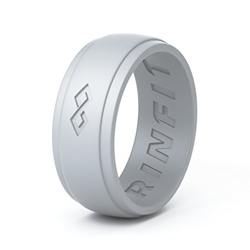 Rinfit Silicone Wedding Ring for Men Designed Silicone Rubber Band (7, Gray)