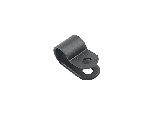 TOVOT 100 PCS Black Nylon Screw Wire Clips R-type Clip Cable Clamp Fasteners Tubing Clips 3/8 Inch (9 mm) for Wire Management