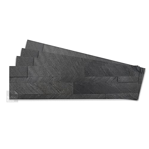 Tic Tac Tiles (60cm x 15cm), 4-Sheets Natural Stone Peel and Stick Self Adhesive Removable Stick On Kitchen Backsplash Bathroom 3D Wall Tiles (True Grey)