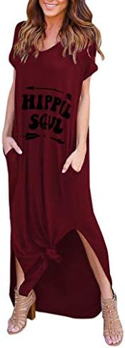 WatFY Dress Women Sundress Hippie Soul Print Skirt Loose Summer Beach Ball Gown Short Sleeves Floor Length Long Maxi Dresses