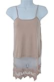 Simple Solid Knit Lovely Lace Trim Crop Top Extender Cami Tank Top (L, Dusty Pink)