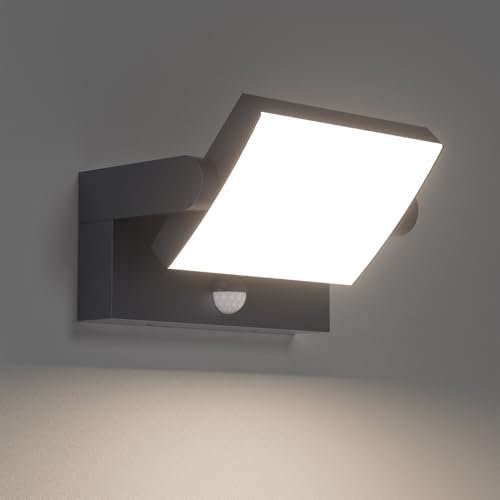 Klighten 24W LED Outdoor / Indoor Wall Light with Motion Sensor, IP65 Adjustable Wall Lamps Aluminium for Gardens Entrance Terrace, Anthracite, Neutral White 4000K