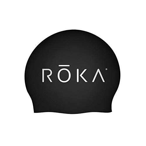 ROKA Team USA Pro Adult Silicone Swim Cap for Training and Competition - Black Cap with Red, White, and Blue Flag
