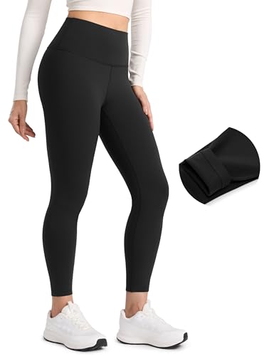 CRZ YOGA Matte Fleece Lined Leggings 25'' - Thermal Casual Lounge Workout Womens Yoga High Waisted Pants Winter Warm