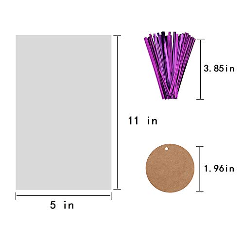 200 PCS Cellophane Bagsï¼ŒCookie Bags with 200 Twist Ties 5 Mix Colors Good for Bakery, Cookies, Candies,Dessertï¼ŒPopcorn (5'' x 11'')