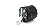 Plixio 4 Piece 2” Herb Grinder Tobacco, Spice, Herb, Weed Grinder with Handle, Pollen Catcher and Scraper- Zinc Alloy (Black)