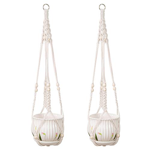 Macrame Plant Hanger-2 PCS Outdoor Indoor Hanging Planter Holder/Hanging Basket Flower Hangers Cotton Rope with Bead for Home Decor - Thumbnail 7