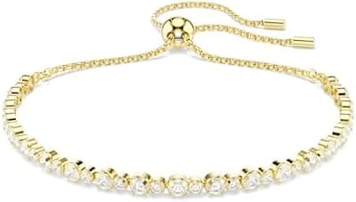 Matrix Tennis Armband, Vergoldetes Cupchain-Armband mit Weißen Kristallen und Kugelschiebeverschluss, Armbandlänge: 12-24 cm, Armbandbreite: 0.2 cm