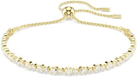 Matrix Tennis Armband, Vergoldetes Cupchain-Armband mit Weißen Kristallen und Kugelschiebeverschluss, Armbandlänge: 12-24 cm, Armbandbreite: 0.2 cm