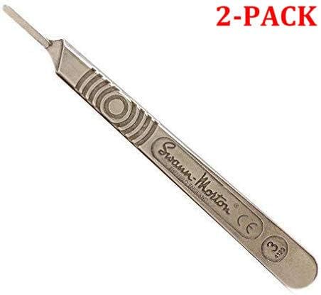 Swann Morton : Scalpel Handle No 3 for blades 10 : 10a : 11 : 12 : 15 : 15a (Original Version) (Original Version) (Solid Stainless Steel, 2-Pack)