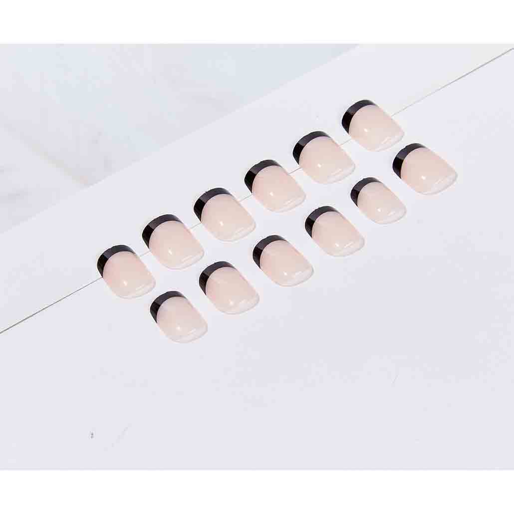 Foccna French False/Fake Nails Tips Square Press on Short Nude Women's Black Daily Wear Artificail Nails for Nail Art Manicure Decoration (Black) - Image 4