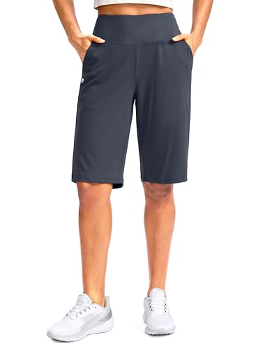 G Gradual Women's 12" Bermuda Long Shorts with Pockets High Waisted Stretch Knee Length Shorts for Women Summer Walking(Dusty Blue,M) at Amazon