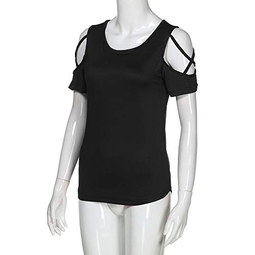 Women's Solid Color Off-Shoulder Short Sleeve Top Summer T-Shirt Top Blouse Black